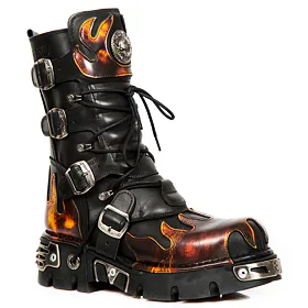 NEW ROCK Flame Boots (591-S1) Black-Orange Černá Oranžová 36